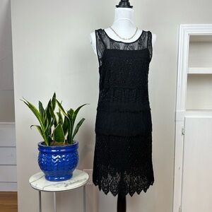 URBAN OUTFITTERS Sleeveless Black Beaded Lace Cocktail Party Mini Midi Dress